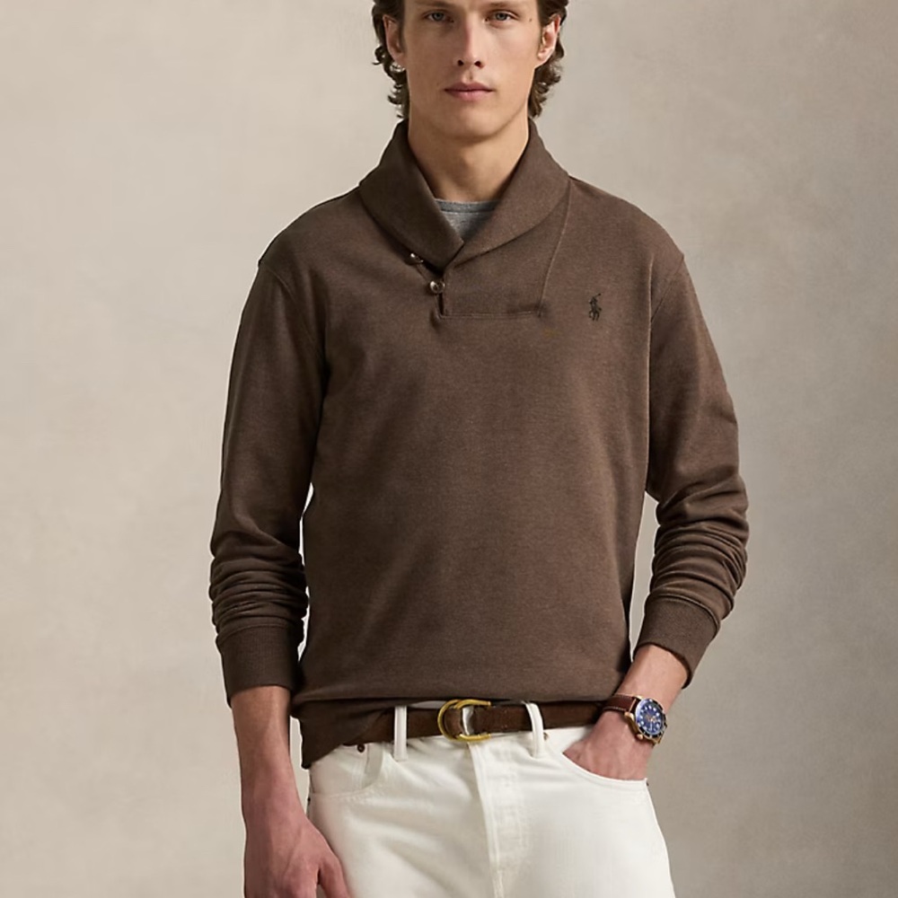 Men's Cocoa Large Luxury Jersey Shawl-Collar Pullover, Great‎ Condition